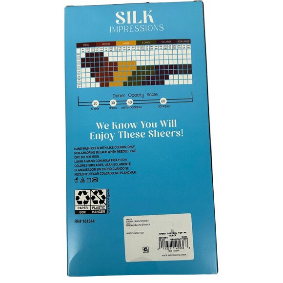 Silk Impressions Sheer Control Top Black Pantyhose XL High Waisted 4-Pair - Picture 5 of 11